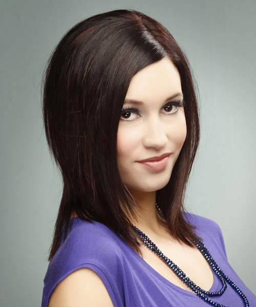 Straight Dark Burgundy Shoulder-Length Hairstyle - side view