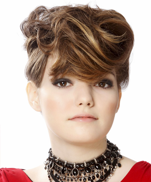 Medium Straight    Brunette Updo Hairstyle   with Light Blonde Highlights