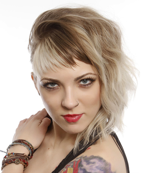 Funky Side Swept Hairstyle With Short Jagged Cut Bangs