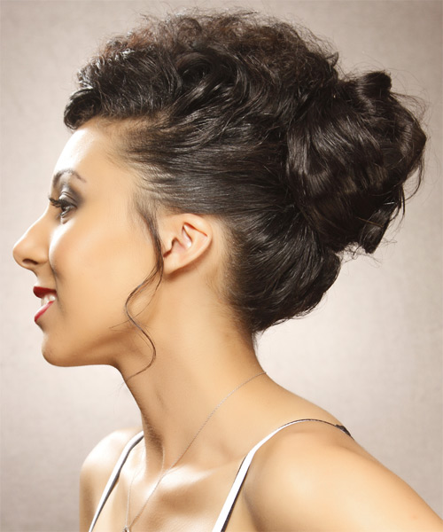 Long And Curly Mocha Updo Hairstyle  - side on view