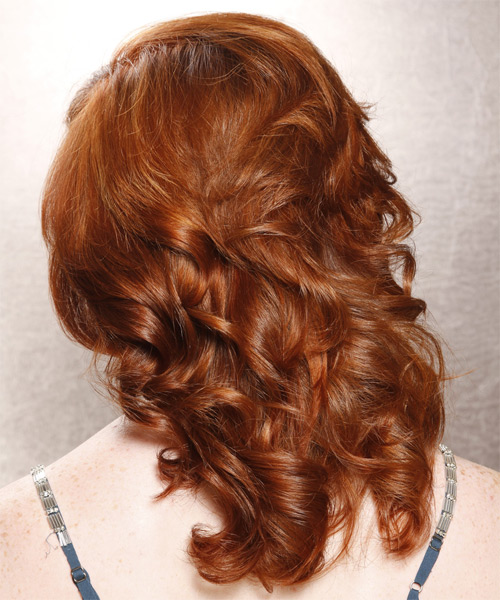 Medium Curly   Copper  Hairstyle with Side Swept Bangs - side on view