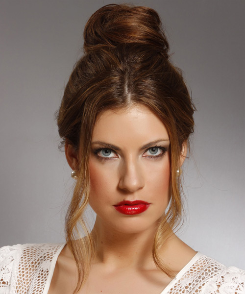 Long Straight   Dark Brunette Updo Hairstyle   with  Brunette Highlights