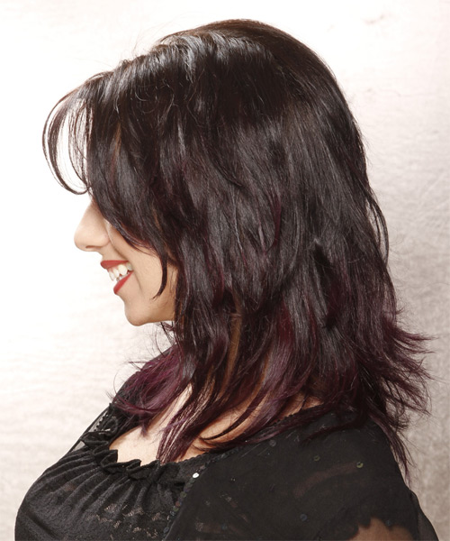Medium Straight   Dark Brunette  Hairstyle with Side Swept Bangs - side on view