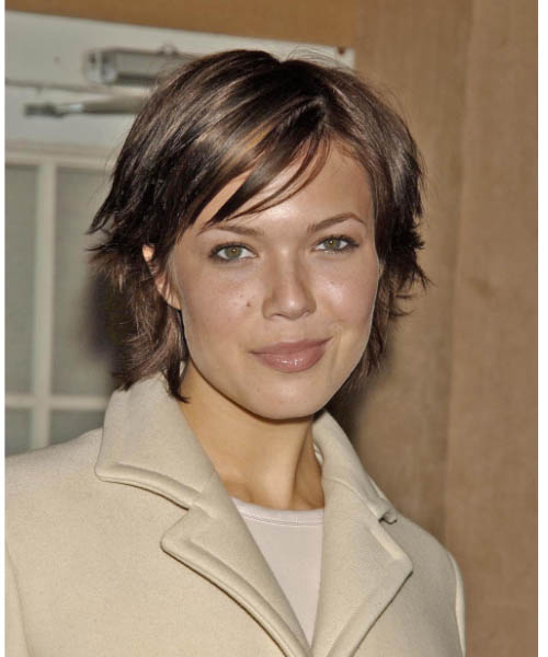 Mandy Moore Short Straight     Hairstyle with Side Swept Bangs