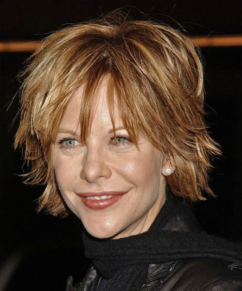 Meg Ryan Medium Straight     Hairstyle with Layered Bangs