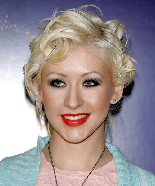 Christina Aguilera Medium Wavy   Light Blonde Emo Updo Hairstyle