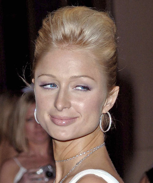 Paris Hilton  Medium Straight   Light Strawberry Blonde  Updo Hairstyle