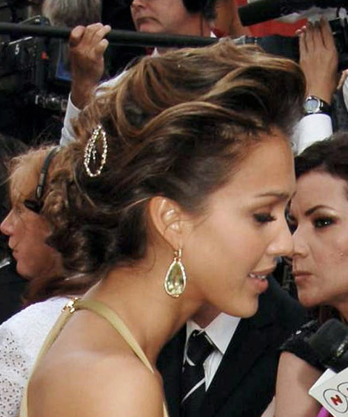 Jessica Alba  Long Curly    Mocha Brunette  Updo Hairstyle - side on view