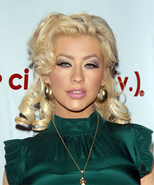 Christina Aguilera  Long Curly   Platinum  Half Up Half Down Hairstyle