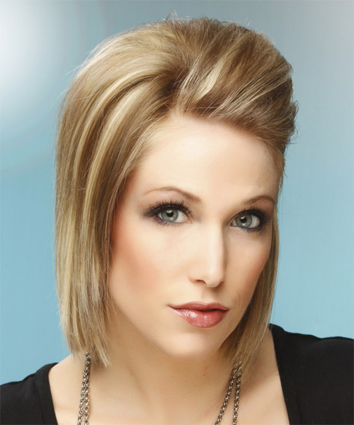 Medium Straight    Champagne Blonde  Hairstyle   with Light Blonde Highlights - side on view