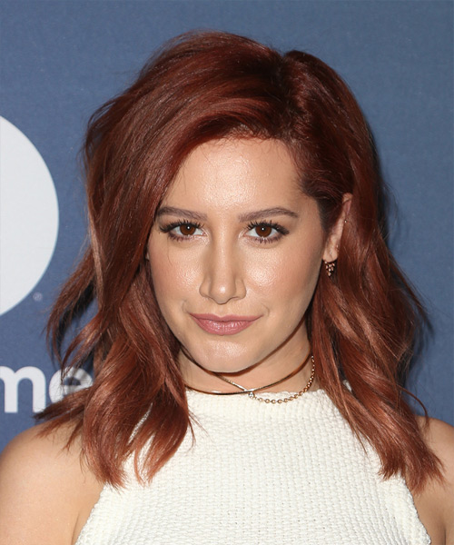 Ashley Tisdale Medium Wavy   Dark Burgundy Red   Hairstyle