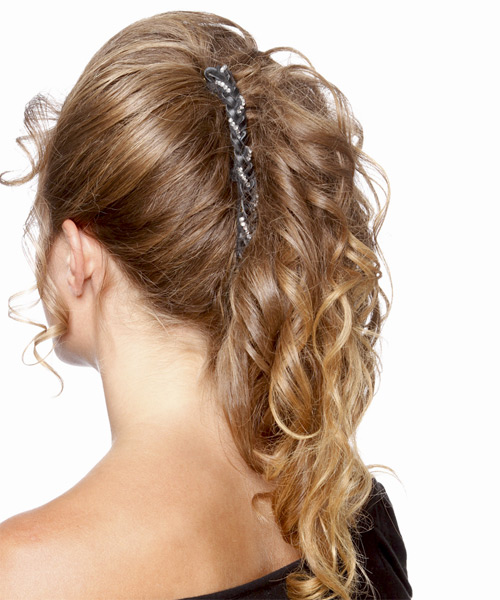 Long Curly   Light Golden Brunette Half Up Half Down Hairstyle - side on view