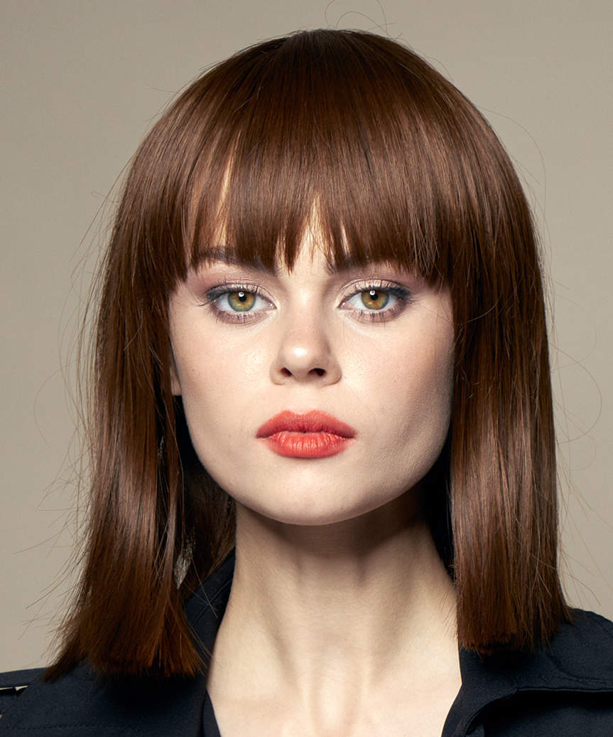 Blunt Cut Shoulder Length Bob With Classic Bangs