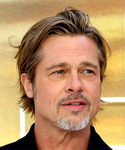 Brad Pitt Short Straight    Copper Brunette   Hairstyle with Layered Bangs - side on view