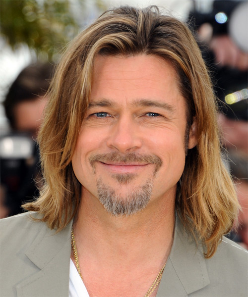Brad Pitt Long Straight   Light Brunette   Hairstyle   with  Blonde Highlights
