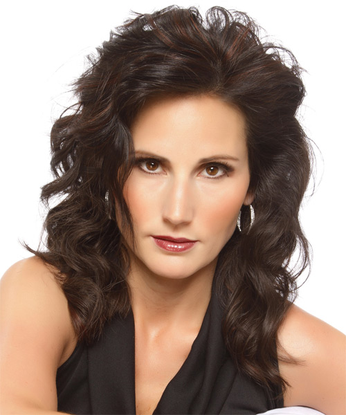 Medium Wavy   Dark Brunette  Hairstyle   with  Brunette Highlights