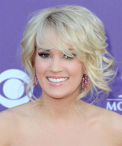 Carrie Underwood  Long Curly   Light Blonde  Updo Hairstyle with Side Swept Bangs - side on view