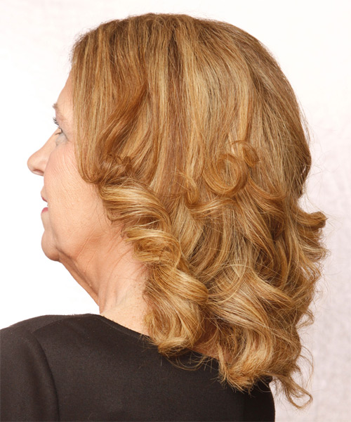 Medium Wavy   Light Copper Red  Hairstyle   with Light Blonde Highlights - side on view