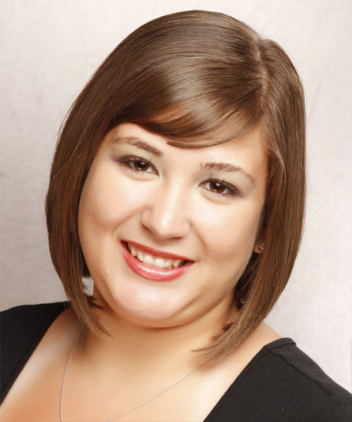 Medium Straight   Light Chestnut Brunette  Hairstyle with Side Swept Bangs