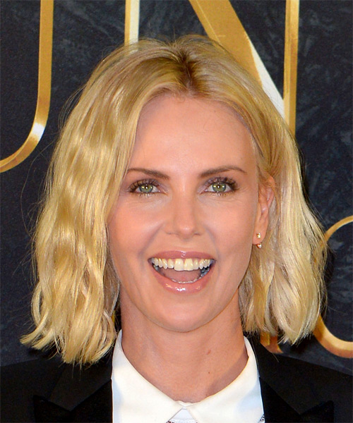 Charlize Theron Medium Wavy   Light Golden Blonde Bob  Haircut