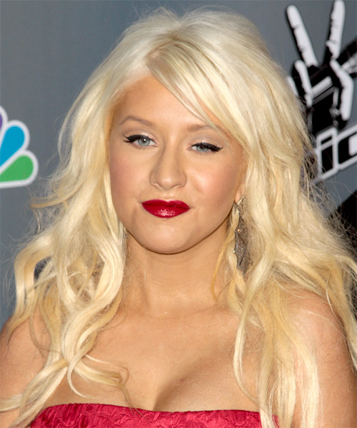 Christina Aguilera Long Wavy   Light Golden Blonde   Hairstyle - side on view