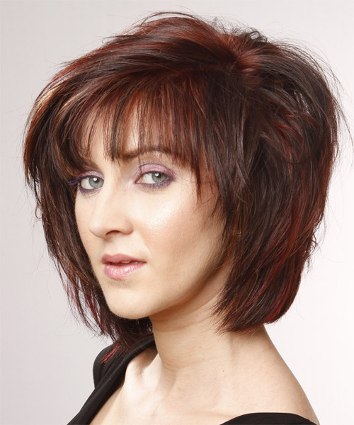 Medium Straight    Mahogany Red  Hairstyle - side on view