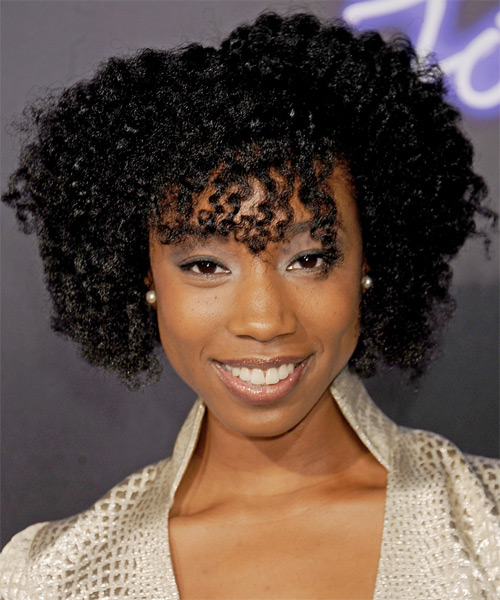 Enisha Brewster Short Curly   Black   Hairstyle with Layered Bangs