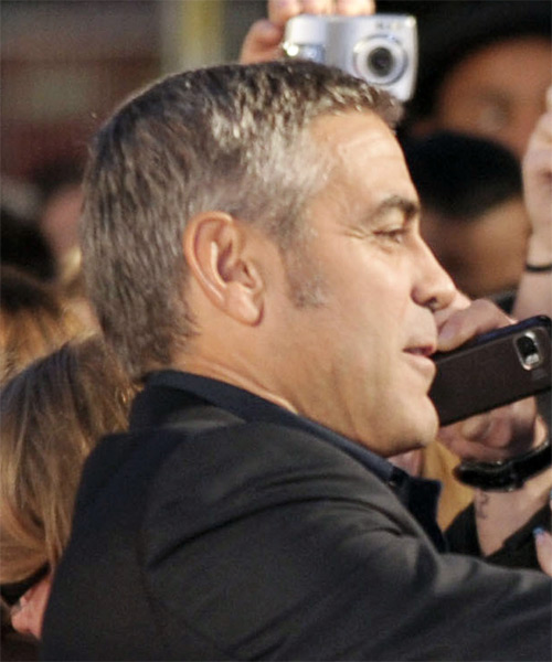 George Clooney Short Straight   Light Salt and Pepper Brunette   Hairstyle - side view