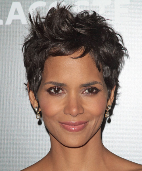 Halle Berry     Dark Chestnut Brunette Pixie  Haircut