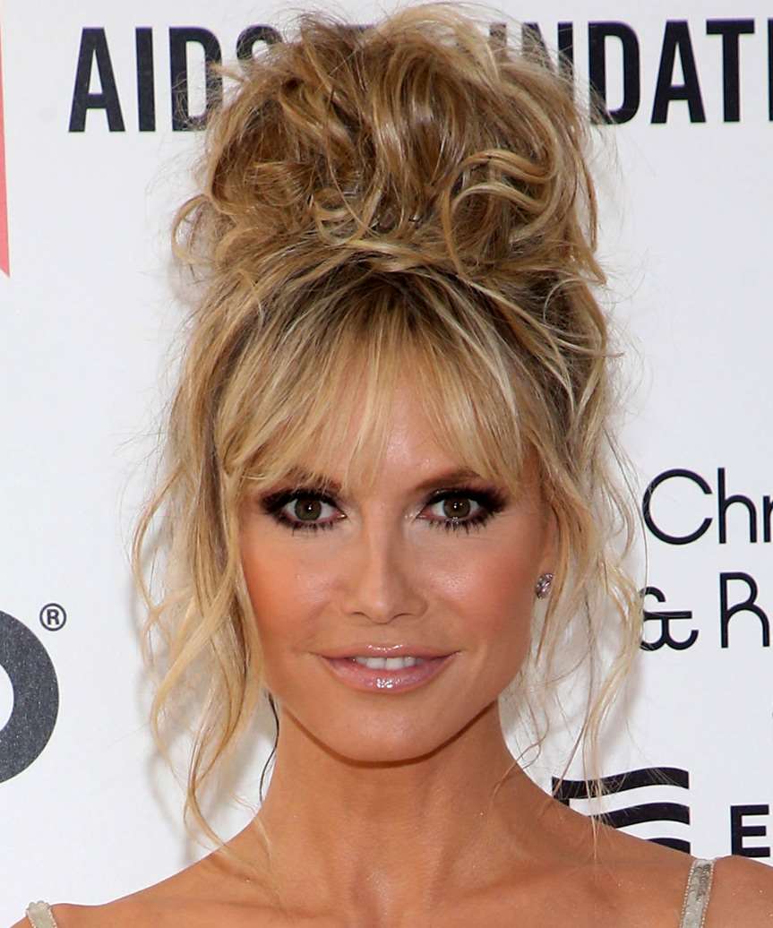 Heidi Klum Long Wavy    Brunette  Updo Hairstyle   with Light Blonde Highlights