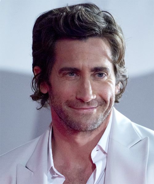 Jake Gyllenhaal Medium Wavy   Black    Hairstyle - side on view