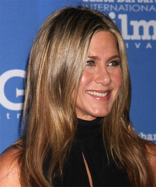 Jennifer Aniston Long Straight   Light Brunette   Hairstyle - side on view