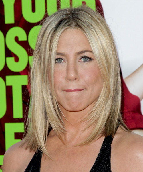 Jennifer Aniston Medium Straight   Light Champagne Blonde and Light Blonde Two-Tone   Hairstyle