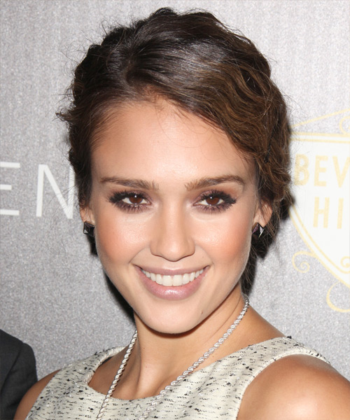 Jessica Alba  Long Curly   Dark Brunette  Updo Hairstyle
