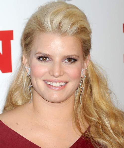 Jessica Simpson  Long Straight    Golden Blonde  Half Up Half Down Hairstyle   with Light Blonde Highlights