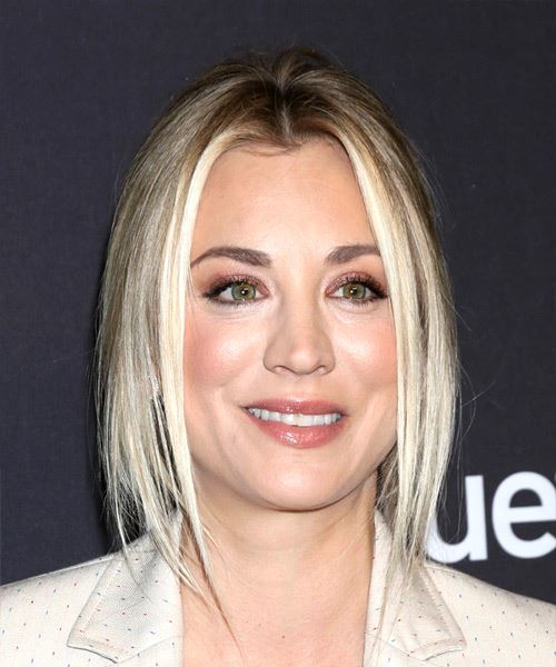Kaley Cuoco Long Straight   Light Blonde  Half Up Half Down Hairstyle