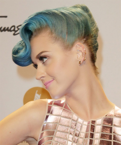 Katy Perry  Medium Curly   Blue  Emo Updo Hairstyle - side on view