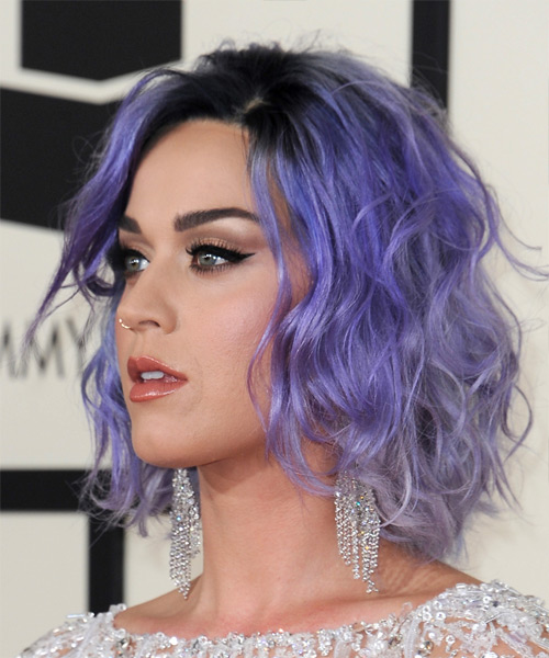 Katy Perry Medium Wavy   Purple    Hairstyle - side view