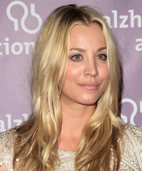 Kaley Cuoco Long Wavy    Golden Blonde   Hairstyle - side on view