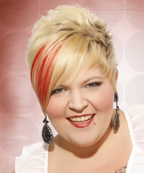 Short Fun Blonde Hairstyle With Red Highlights