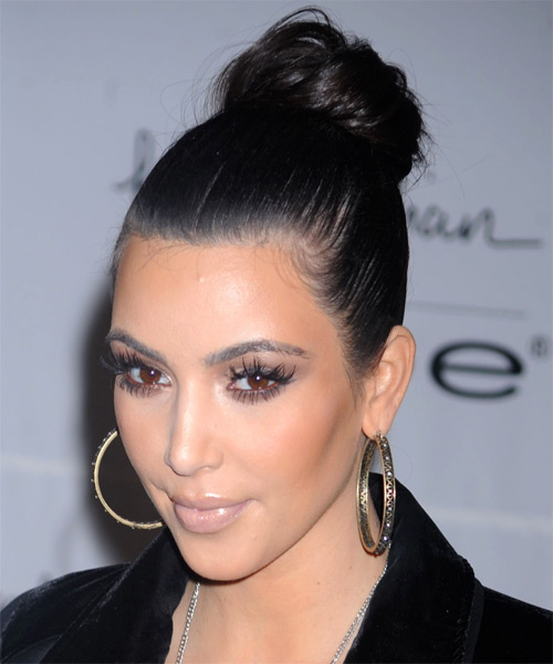 Kim Kardashian  Long Straight   Black   Updo Hairstyle - side on view