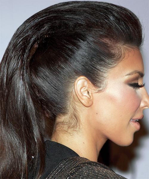 Kim Kardashian  Long Straight   Dark Brunette  Updo Hairstyle - side view