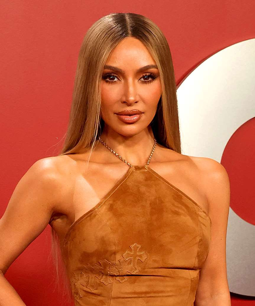 Kim Kardashian Long Sleek Blonde Hairstyle