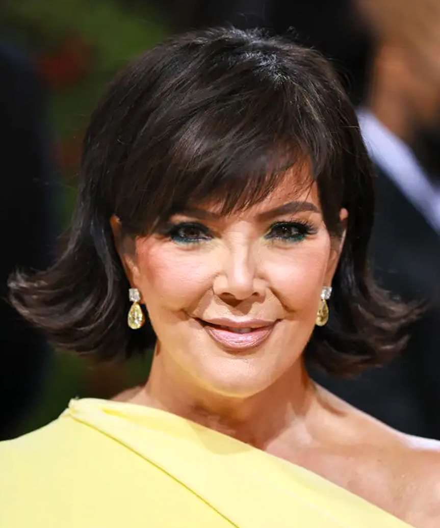 Kris Jenner Medium Straight Layered  Black  Bob  Haircut