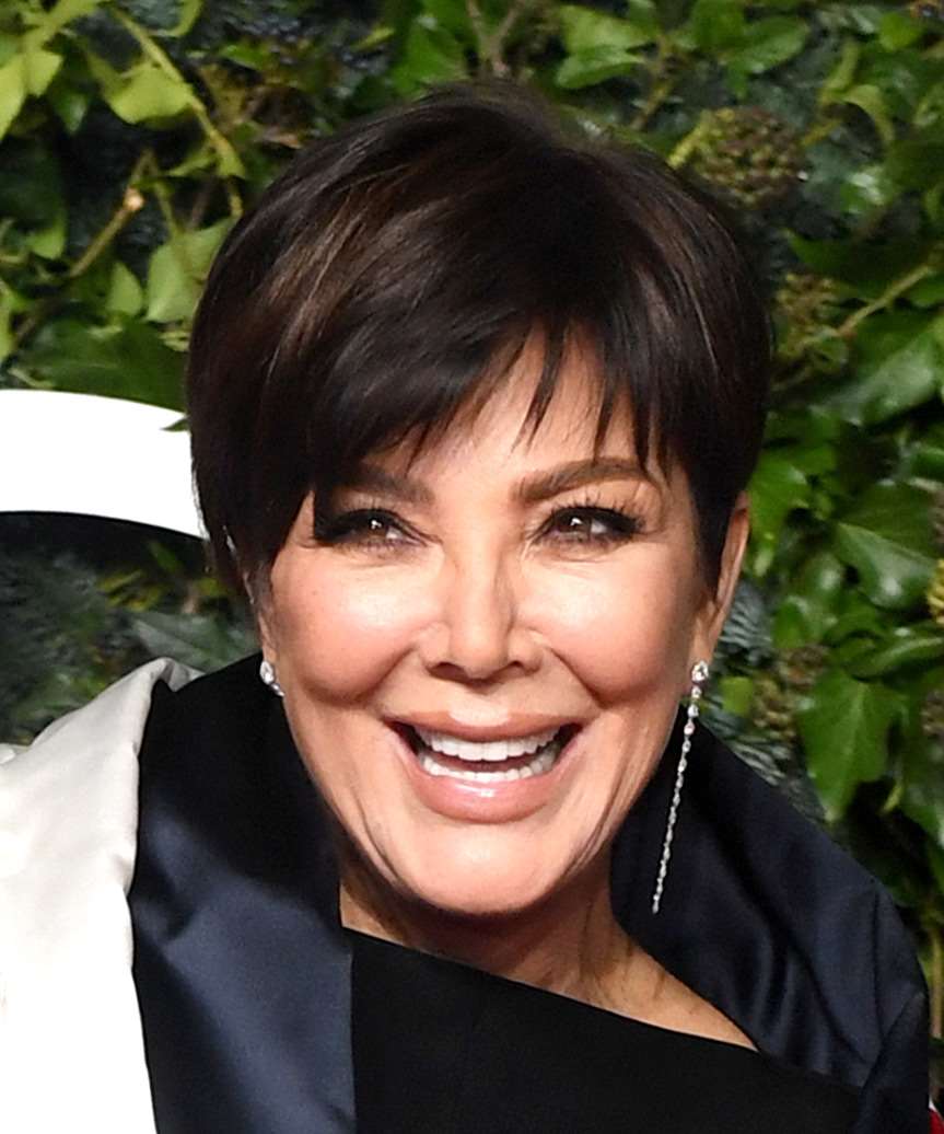 Kris Jenner   Layered  Black  Pixie  Haircut   with Light Brunette Highlights