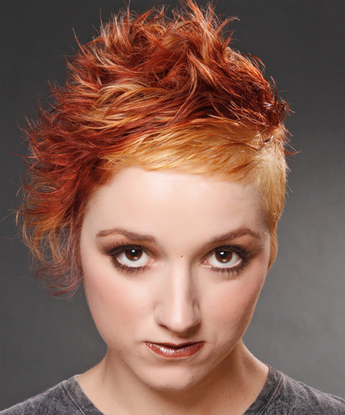 Short Bright Red Messy Hairstyle With Waves