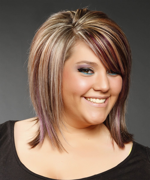 Straight Multi-Colored Mid-Length Hairstyle with Side Swept Bangs - side view