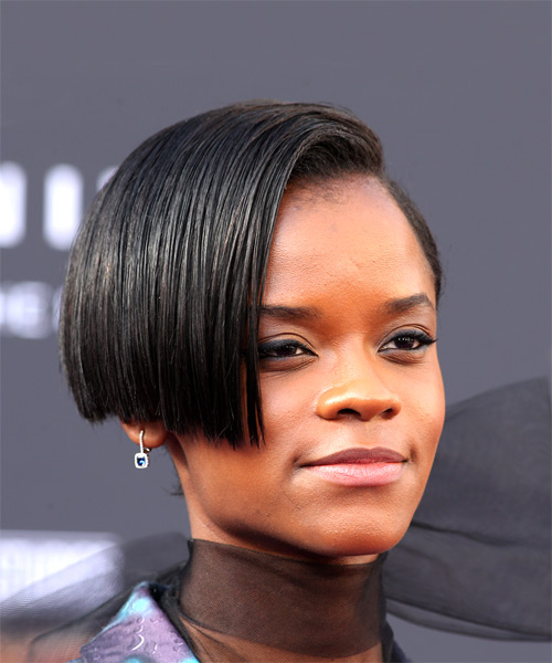 Letitia Wright Short Straight  Bob  Haircut  - side on view