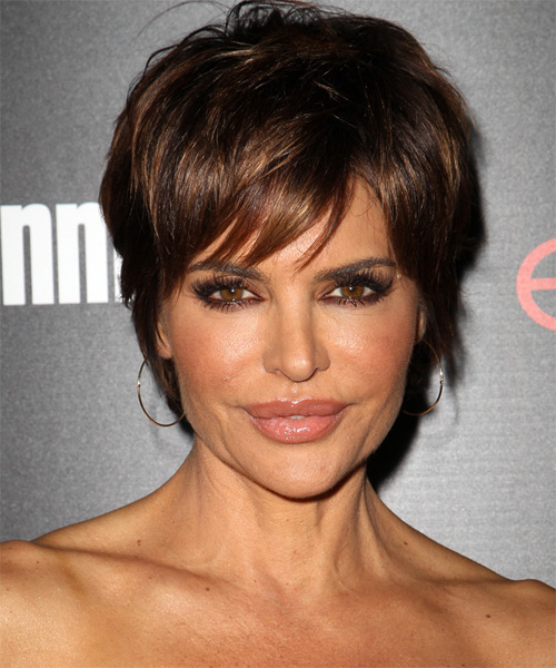 Lisa Rinna Short Straight   Dark Brunette   Hairstyle with Side Swept Bangs