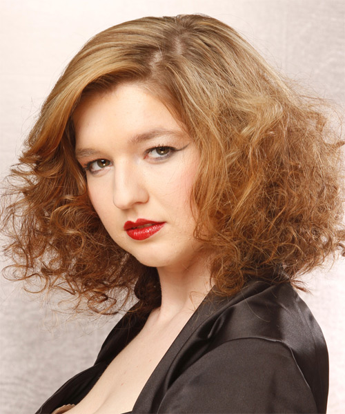 Medium Curly    Golden Blonde  Hairstyle   with Light Blonde Highlights - side on view